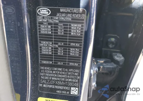 2021 Land Rover Range Rover Evoque S from USA, damaged, VIN SALZJ2FX8MH138048